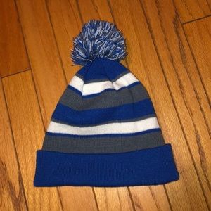 Unisex Blue/White/Grey Striped Winter Hat